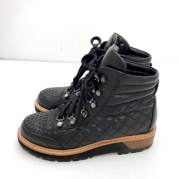 Am AImeini Studded Lace up Lambskin Leather Biker Boot in Black - Picture 4 of 12